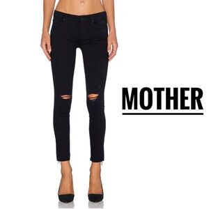 MOTHER Denim Mid Rise Looker Ankle Fray Black Jeans
